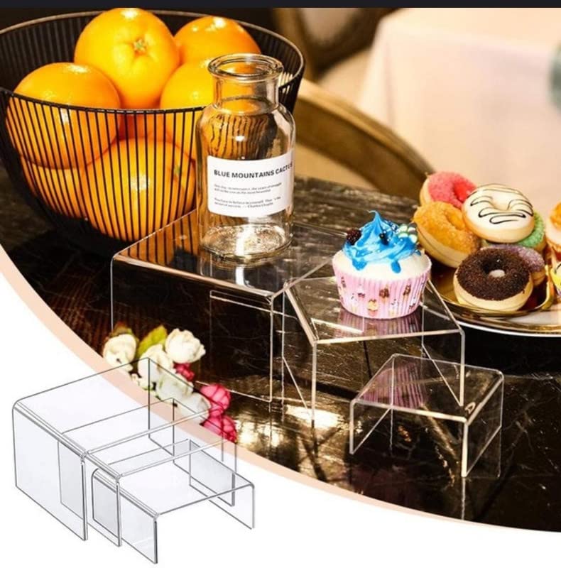 CrazyInk Acrylic Display Risers, Jewelry Display Riser Shelf Showcase Fixtures (Small Set, Clear) Crazyink-239 3