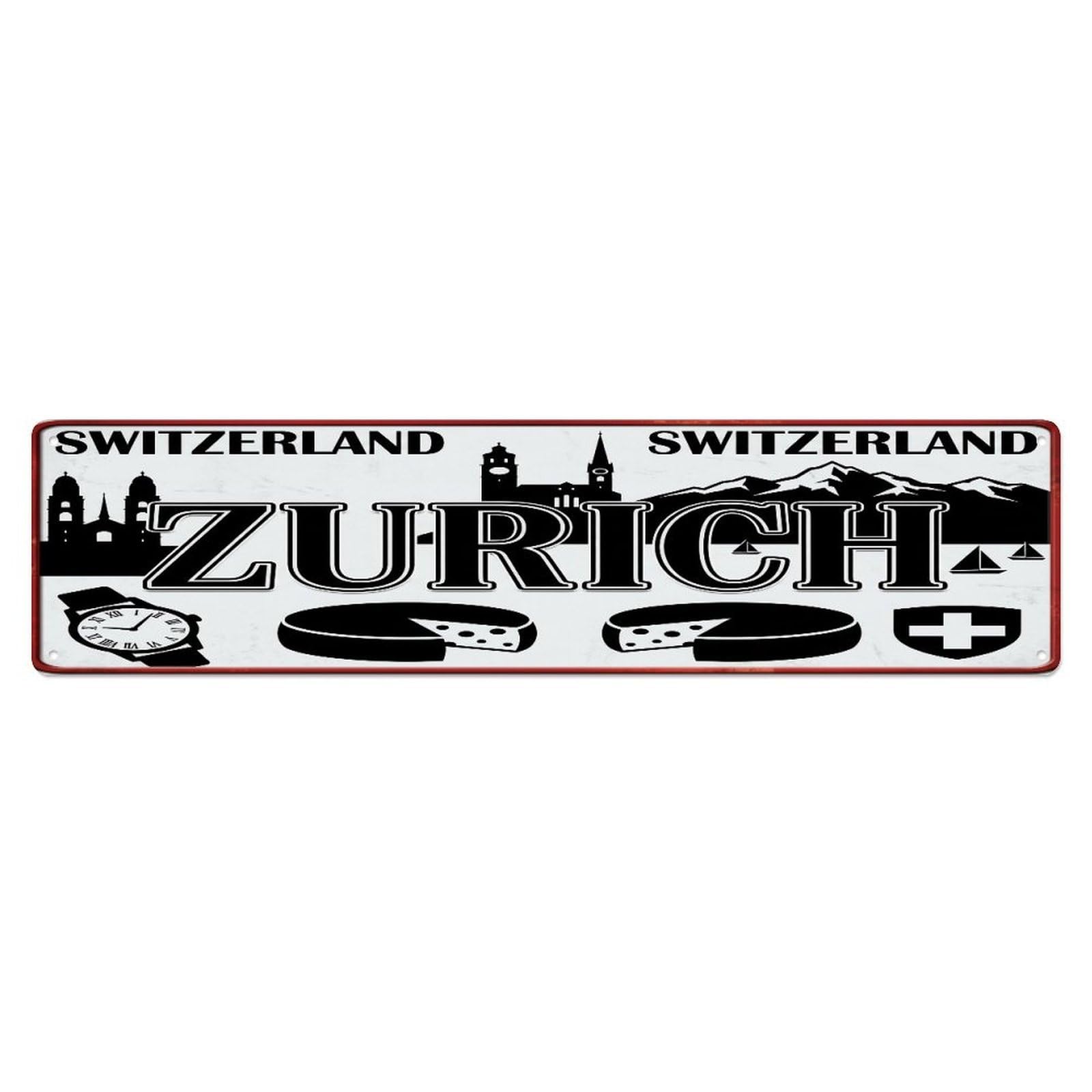 Tgrcjimh Style Metal Tin Sign Vintage Travel Zurich Switzerland Mountain Lake