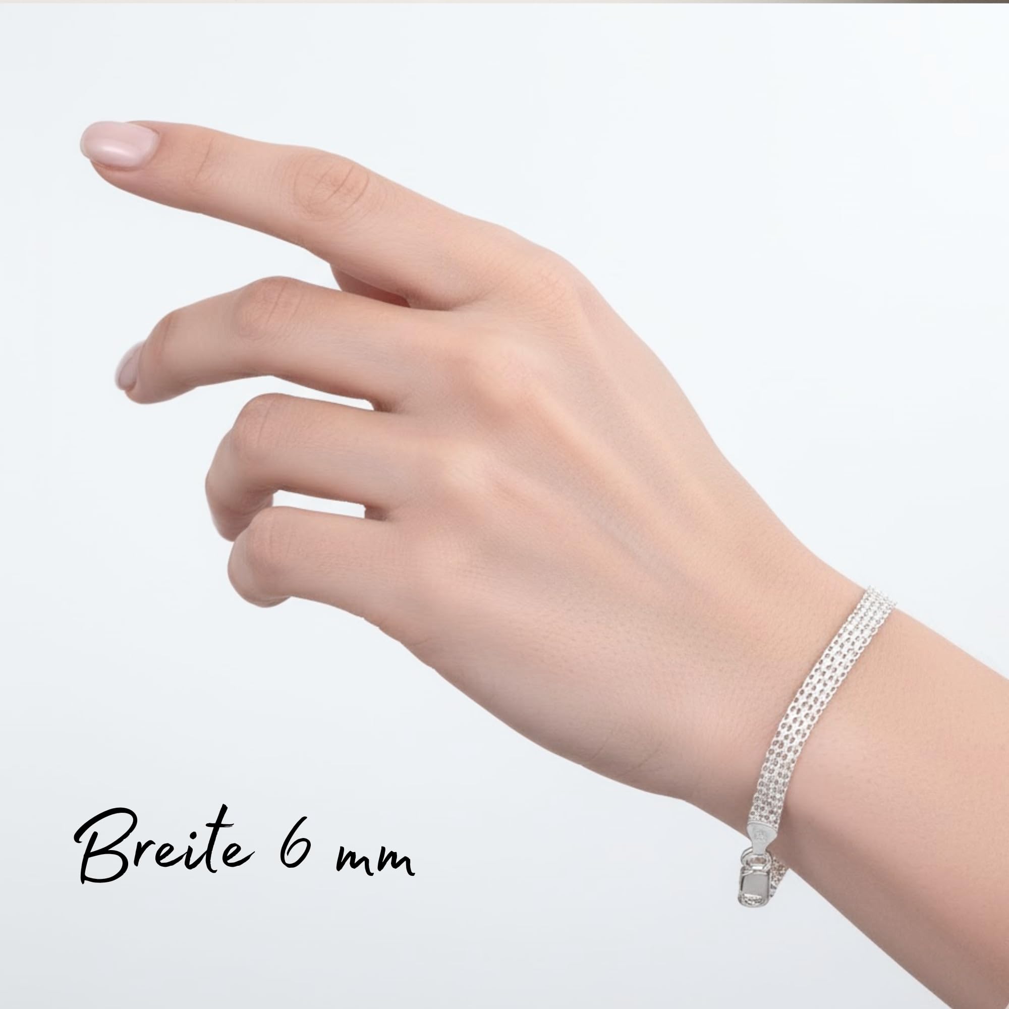 ZELYA Silberarmband 925 massiv Damen- Bismarck Armband Bismark Kette Gliederarmband 3 mm 4,5 mm 6 mm 9 mm Breite, eleganter Silberschmuck 17,5–22 cm, Geschenkbox Gravur