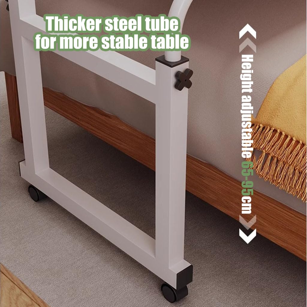 Tavolo da letto regolabile con ruote, altezza e larghezza, scrivania regolabile per camera da letto, soggiorno o ufficio, ideale per lavoro o mangiare, dimensioni 140 x 45 x 65 cm, 95 cm, nero