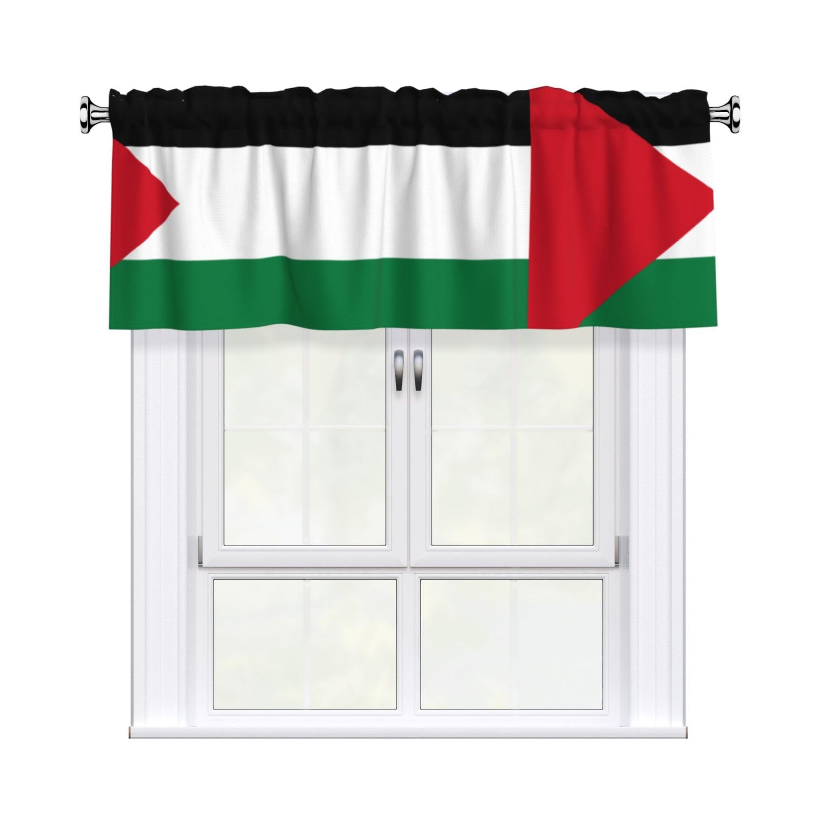 WHJDPP Flag of the State of Palestine Prints Charming Kitchen Window Cover – 54x18 Inch Peach Skin Valance with Decorative Print