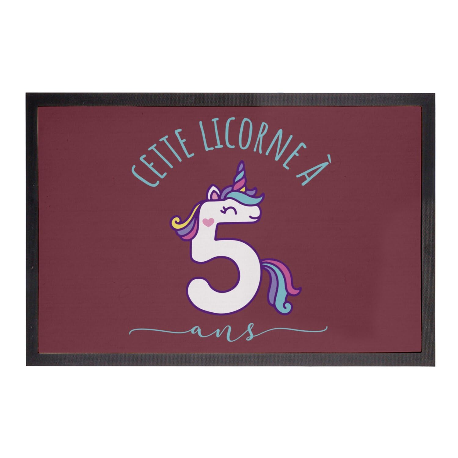 Paillasson Rouge Licorne 5 Ans | Cadeau Anniversaire Enfant Original 60x40