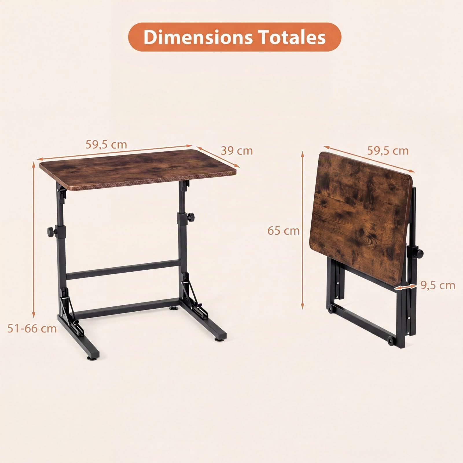 COSTWAY Bureau Informatique Pliable avec Cadre en Métal 60 x 39 cm