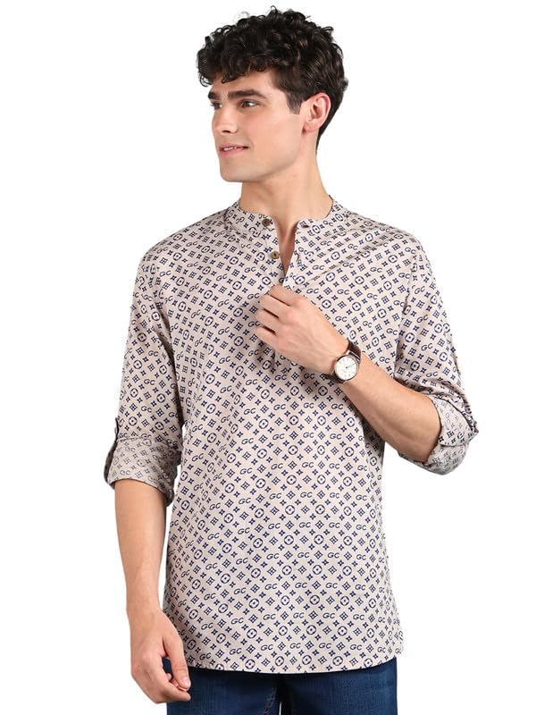 Men's Cotton Letter Print Printed Short Regular Kurta(MSKU1004BLU)