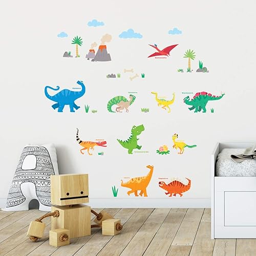 Miniatura 2 de DECOWALL DS-8032 - Calcomanías de pared de dinosaurio colorido para niños, calcomanías de pared extraíbles para niños, guardería, dormitorio, sala