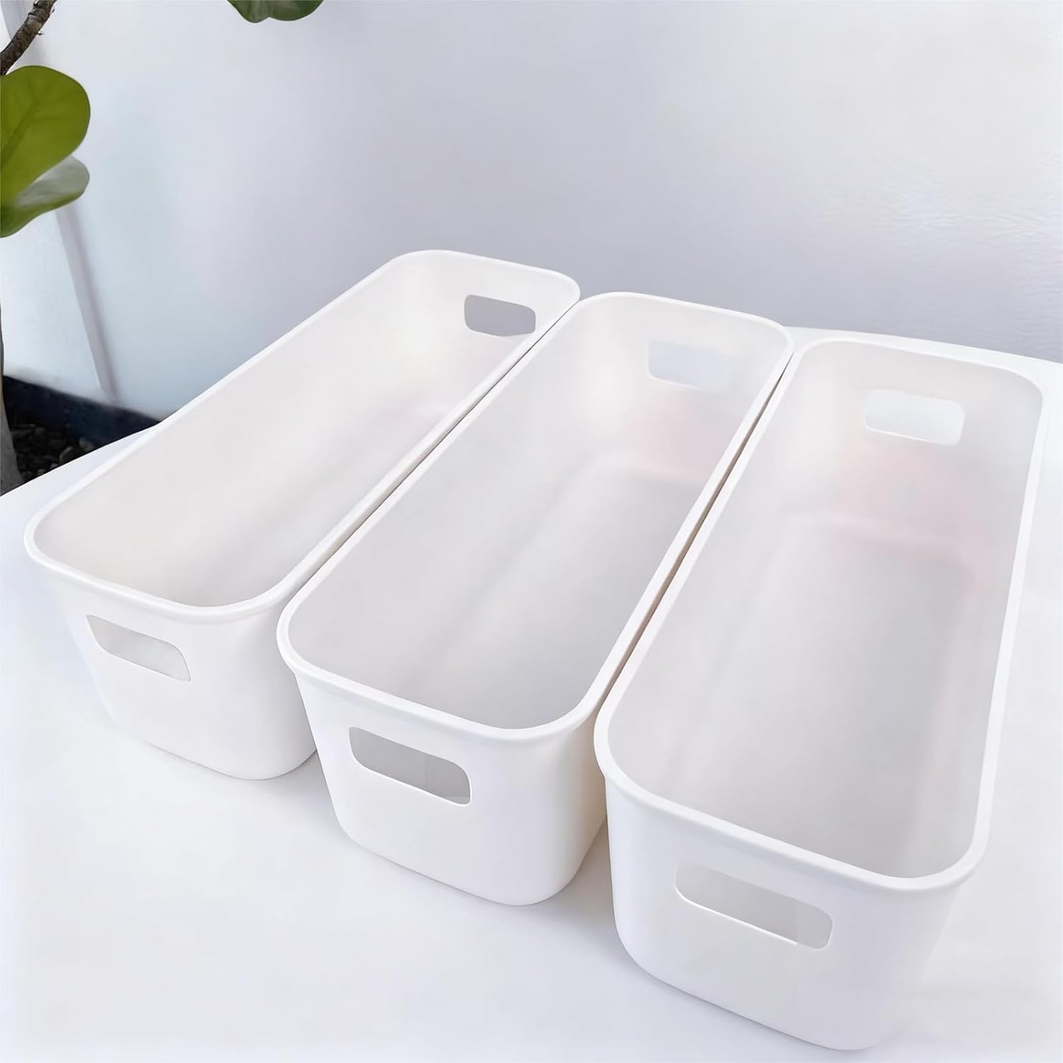 3 Pcs Plastic Storage Bins With Handles Rectangular Organizer Baskets For Home Office Kitchen Bathroom Organization Toiletries Stationery Snacks Clutter-Free Solution