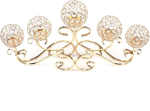 Miniatura 9 de Portavelas de cristal dorado centro de mesa de candelabro de 5 brazos para decoración de mesa de boda centros de mesa de boda dorados para el hogar