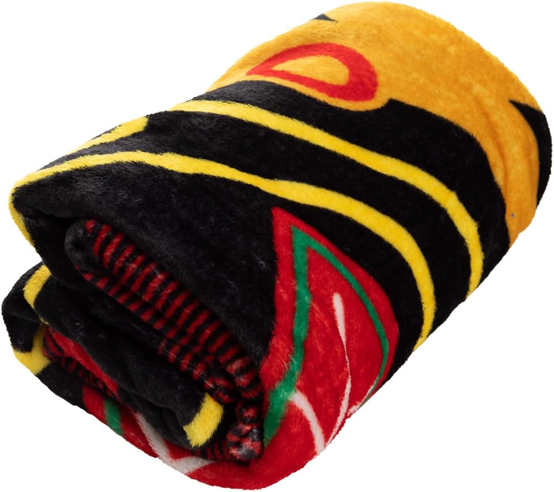 Calhoun NHL Surf & Skate Team Logo Plush Flannel Plaid Throw Blanket (50" by 60") (Chicago Blackhawks)