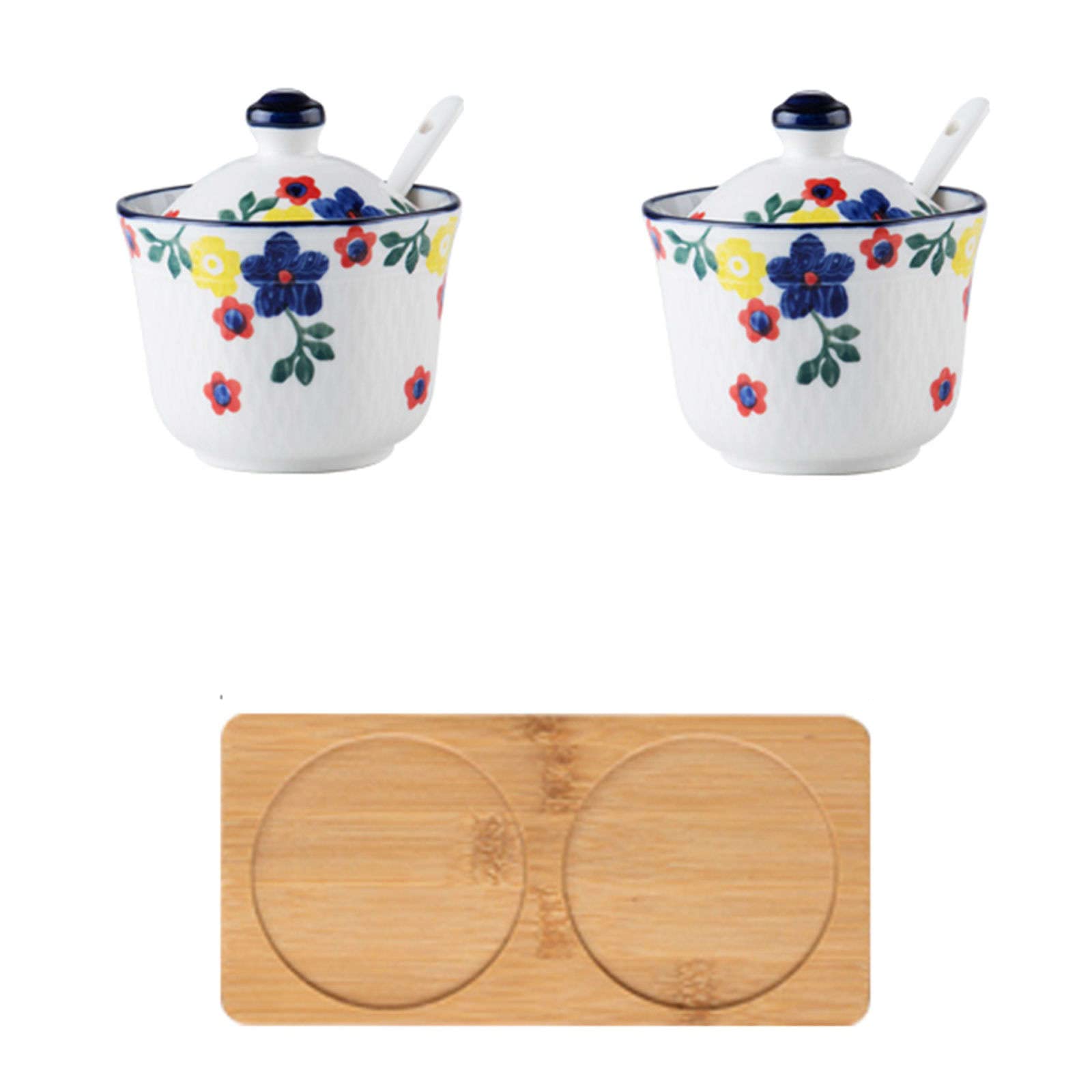 XYNSNDB Zuckerdose, Gewürzbehälter, handgezeichnete Muster-Zuckerdose mit Deckel, Keramik-Teetasse-Form, Zuckerdose, Kaffeezubehör, Zuckerausgießer, Küchenaufbewahrung, Bauhinia, 3er-Set, rote STR