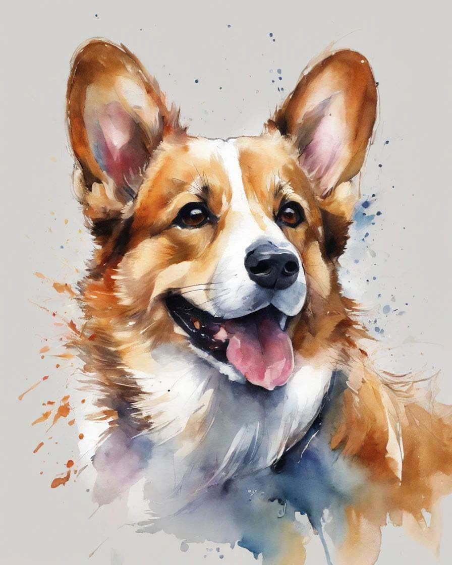 TUMOVO Paint By Numbers Kit For Adults - Welsh Corgi Dog With Surfboard Sunset Abstract, 16x20 Inch Canvas