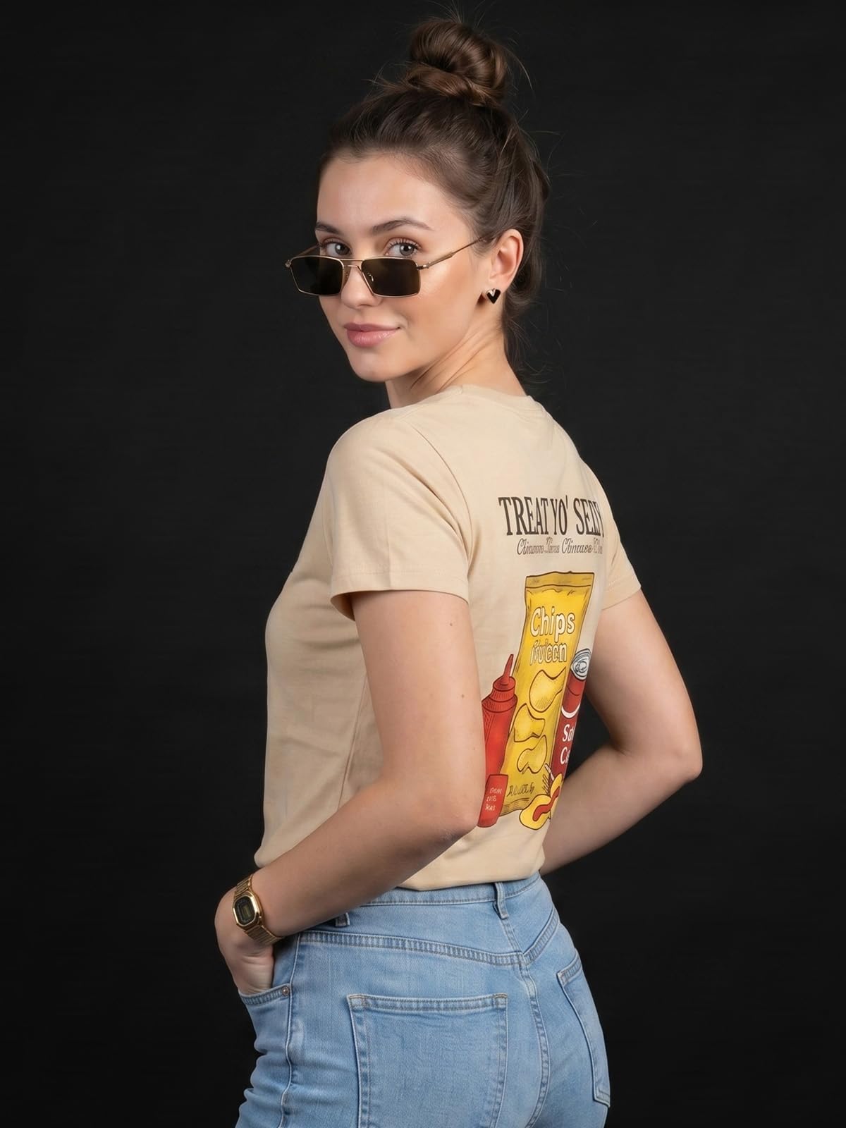 JUNEBERRY® Camiseta de mujer de corte regular estampado de algodón puro, suave, transpirable, informal, cuello redondo, elegante para todos los días (tallas S a 2XL)
