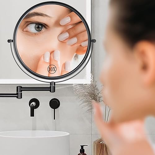 Miniatura 9 de DECLUTTR Espejo de maquillaje grande de 9 pulgadas, espejo de aumento 1X/10X de doble cara, espejo de maquillaje extensible giratorio de 360°