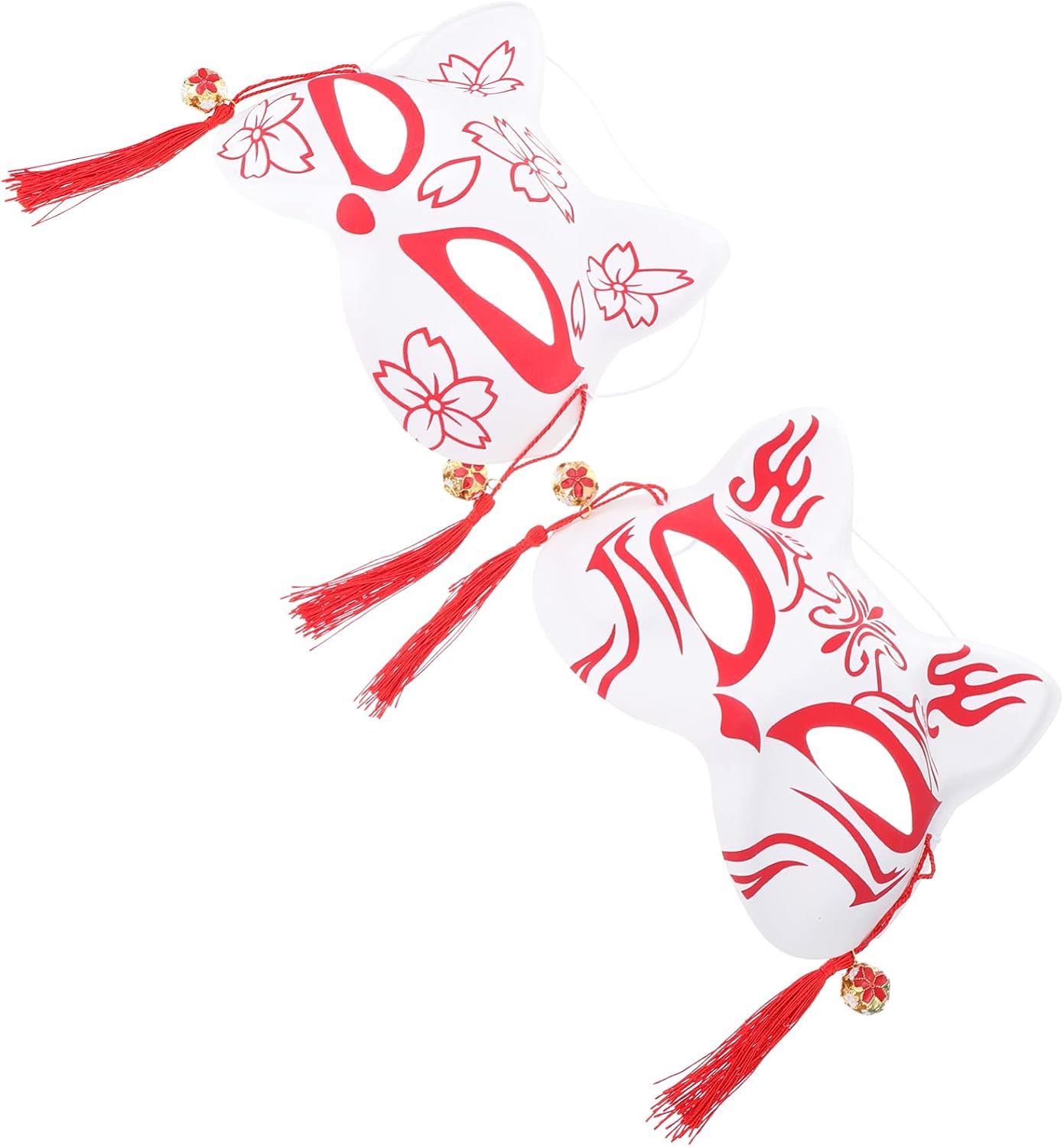 NUOBESTY 2Pcs Halloween Cosplay Fox Masks, Half Face Kitsune Mask Props for Party, Festival, Stage Performance, Red Pvc, 7.48X5.90X2.36In