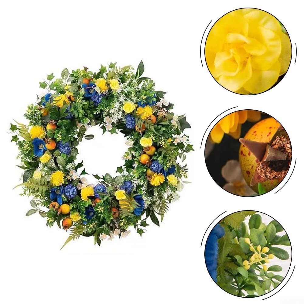 Künstlicher Blumenkranz für Haustür-Dekoration – 35 cm mehrfarbig Frühling & Sommer hängende Heimdekoration Akzent für Wände, Eingänge, Hochzeiten, Partys, Restaurants (35 cm)