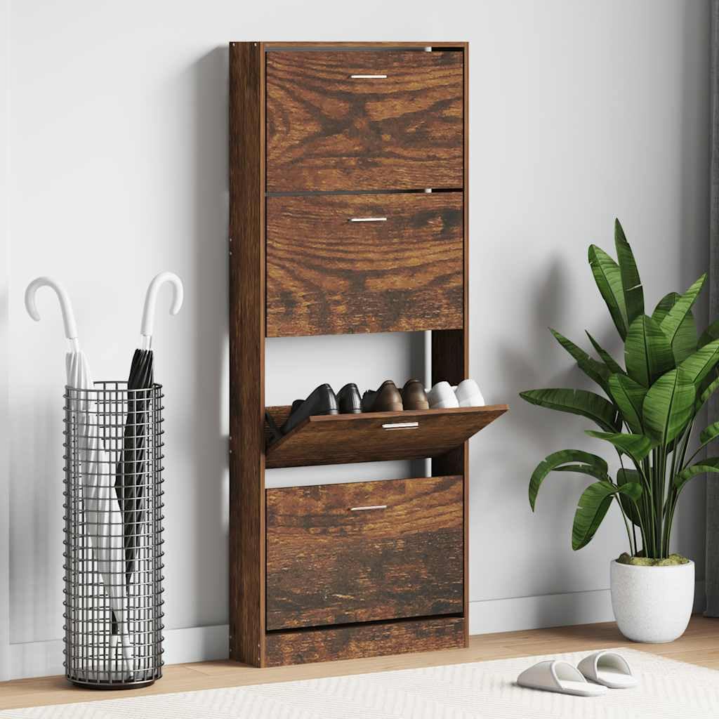 Szafka na buty Dąb wędzony 59x17x150 cm Drewno kompozytowe 4 szuflady