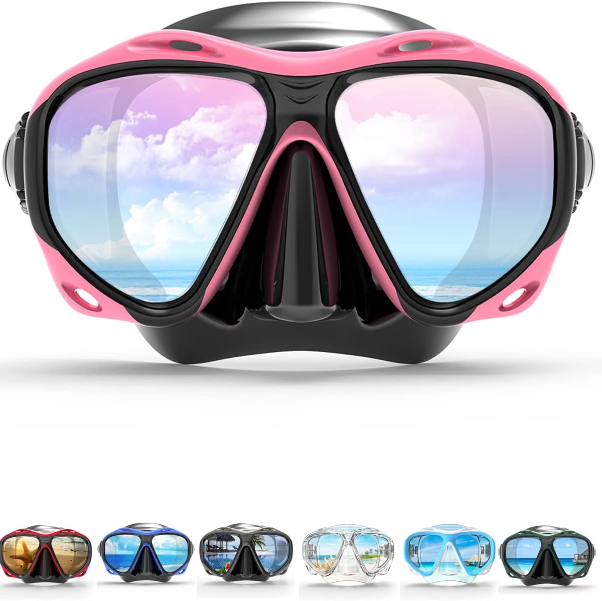 Snorkel Mask Adult – Anti-Fog Scuba Mask with Nose Cover, Tempered Glass Snorkeling Gear for Adults