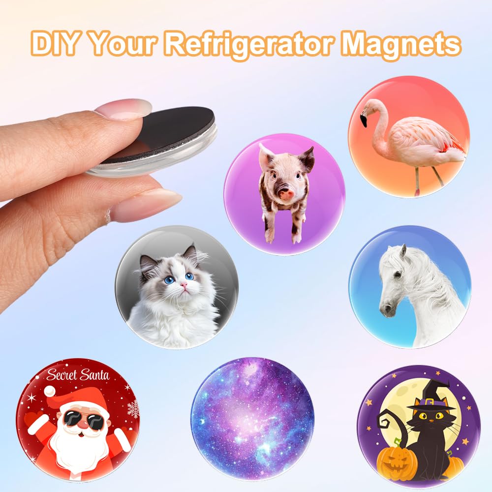 48 Magneten voor Koelkast met 48 Magnetische Stickers, Ronde Magneetschijfjes van 25/30 mm, Zelfklevende Glazen Cabochonmagneet, Zelf te Ontwerpen Fotomagneten, voor DIY-Whiteboard, Koelkast, Muur