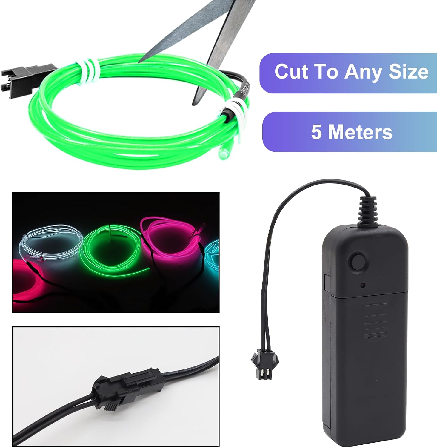 Ourbest Led El Wire Lights Battery Powered, 5 Meterx2Set Neon Strip Wearable led Lights for Clothing Cosplay Party Costume Bike handcrafte Rope Decoration Green