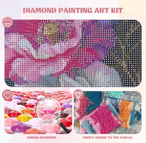 Image of QENSPE Diamond Painting Art Kits for Adults, DIY Pink & White Flowers Full Drill Diamond Art for Beginners, 5D Round Diamond Dots Paintings Gem Art Crafts Home Wall Decor Gifts 30x40cm