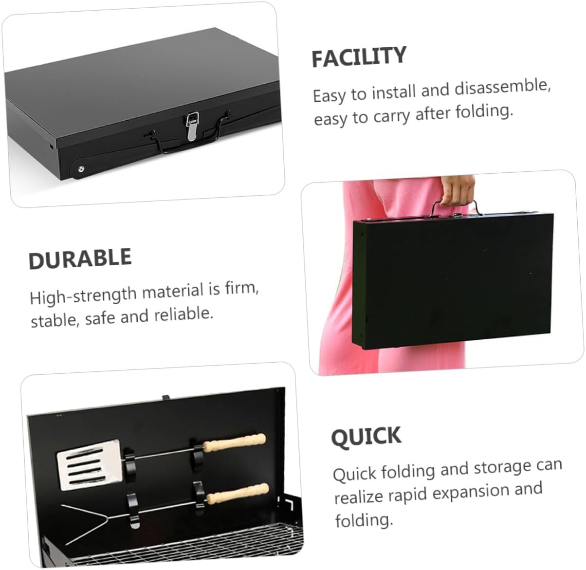 Portable Outdoor Bbq Grill Folding Camping Stove with Accessories, 44x27x47cm Foldable Barbecue Grill for Picnic, Tailgate, and Backyard Cooking