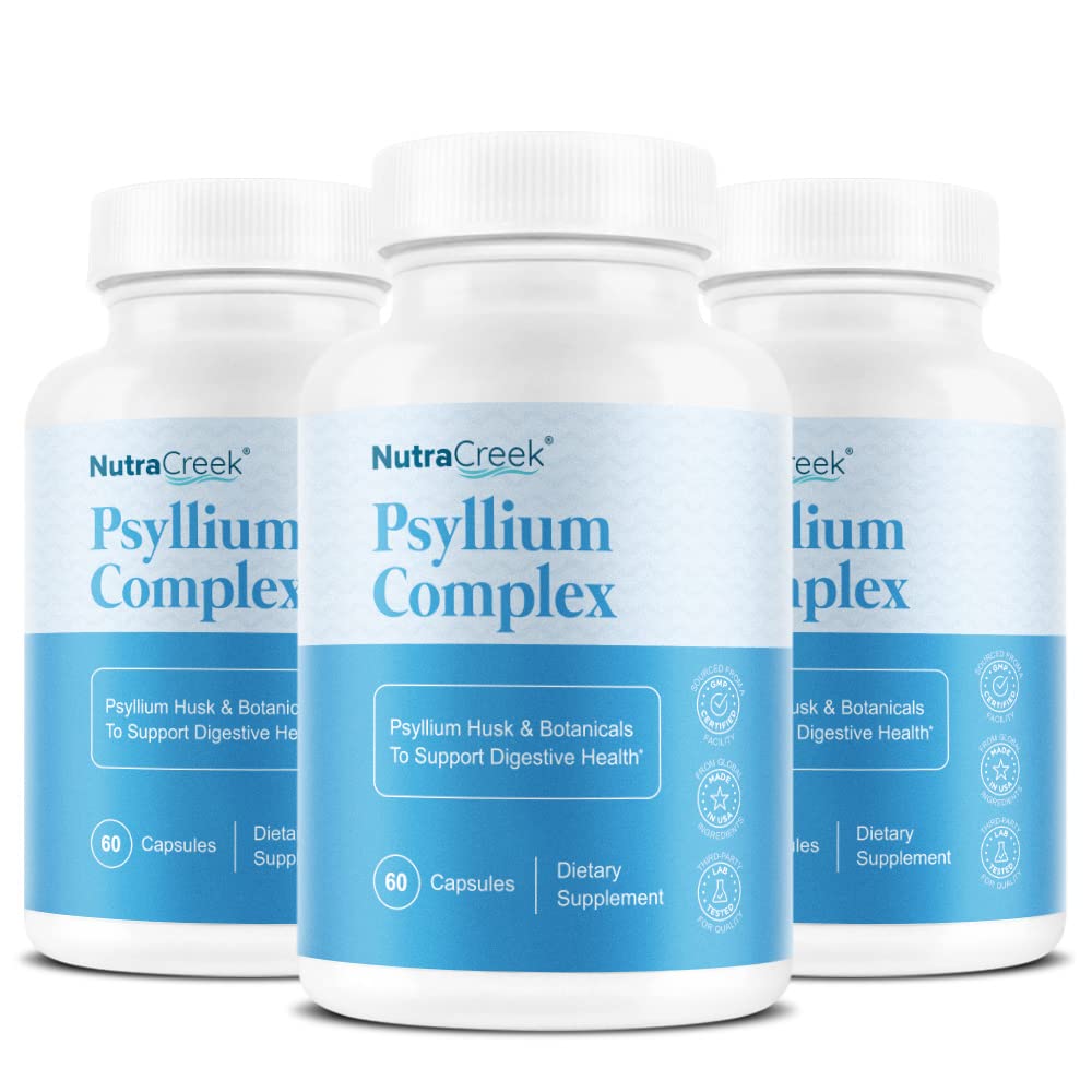 NutraCreek Psyllium Complex 3-Pack | 11-Ingredient Psyllium Husk Capsules with Psyllium Powder, Slippery Elm & Ginger to Cleanse & Support Digestive System Health | 3X 60 Capsules