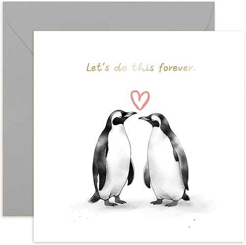 Old English Co. Tarjeta de aniversario de boda de pingüino para pareja, tarjeta de aniversario para marido y esposa, bonita tarjeta de pingüinos