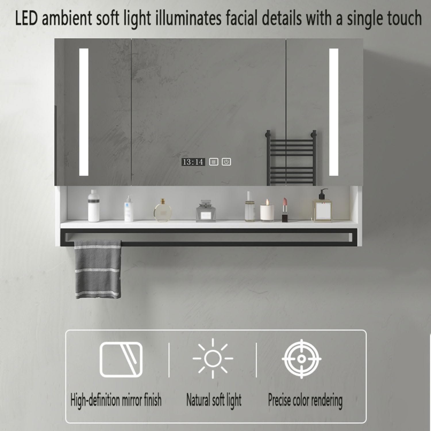 Specchio Contenitore Bagno Smart Mobile Specchio Bagno con LED Luce Armadietto da Bagno sospeso Armadietto a Specchio Antiappannamento modalità a 3 Colori Conservazione Mobile Bagno