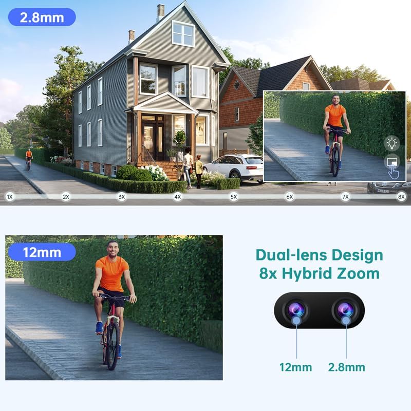 Miniatura 2 de Camcamp Cámara de seguridad de doble lente al aire libre, zoom híbrido 8X, visión nocturna a color, pantilt 355 cobertura, WiFi 2.4G
