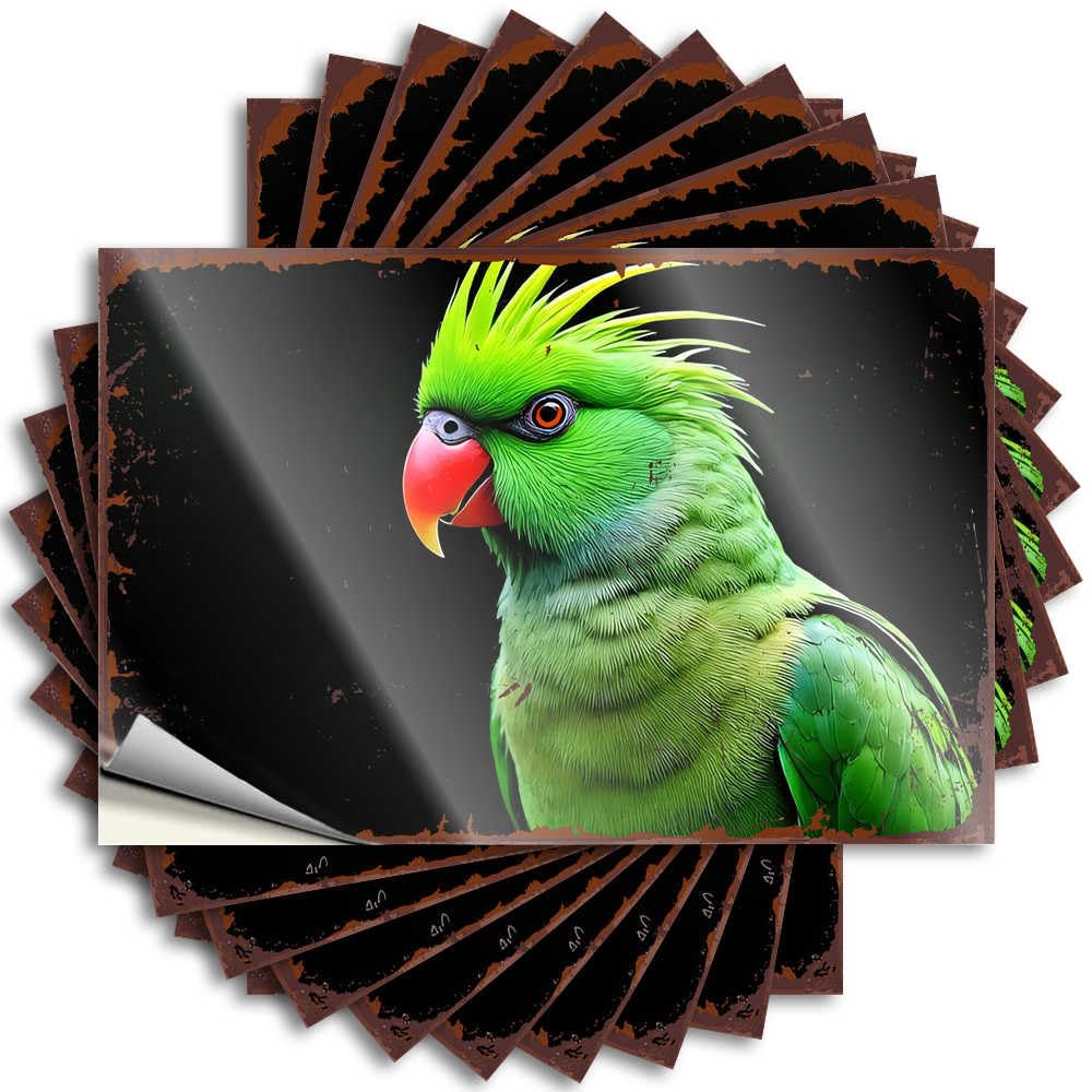 Fzfn Men's Colour Vibrant Green Parrot With Spiky Head Feathers Core Adulting Diy | Fun Sticker Hard Removable Vinyl Sticker Decal(12X18cm)
