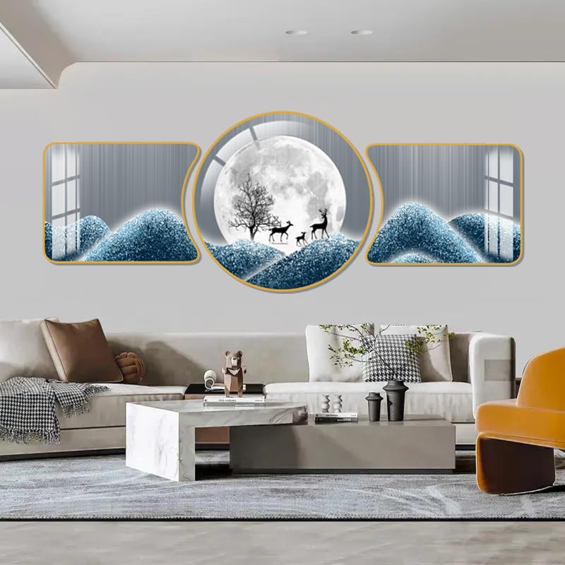 WALLMAX Premium Deer Wall Painting Home Decorative Gift Item For Living Room For Wall Decor (GLASS_GOLD_11007)