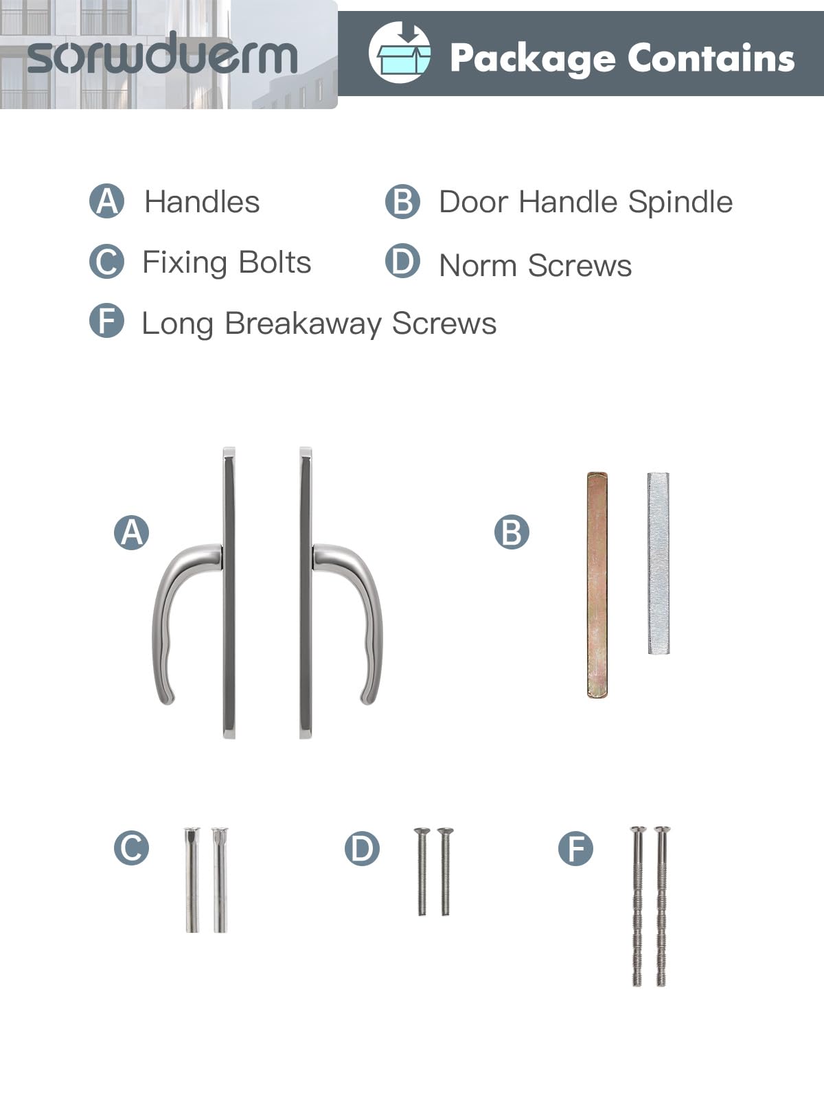 SORWDUERM Polished Chorme Door Handles Set 92mm PZ Centres 210mm Screw Hole Distance 240mm Backplate Length Replacement Door Lever for UPVC Composite Timber Door Stainless Steels - Image 3