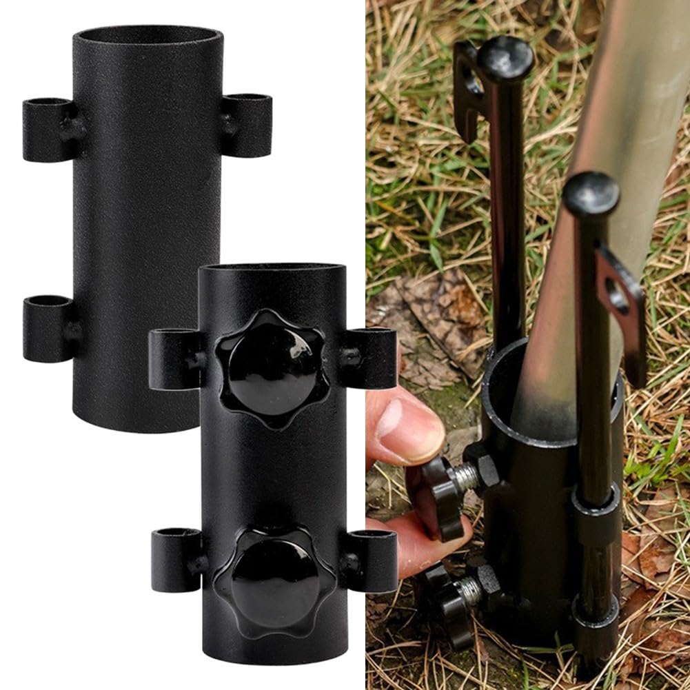 2 Pieces Iron Canopy Pole Fixer Tent Holder Outdoor Camping Tarp Iron Awning Rod Tube Kit for Hiking, Climbing, BBQ, Grill, Picnic(Adjustable)