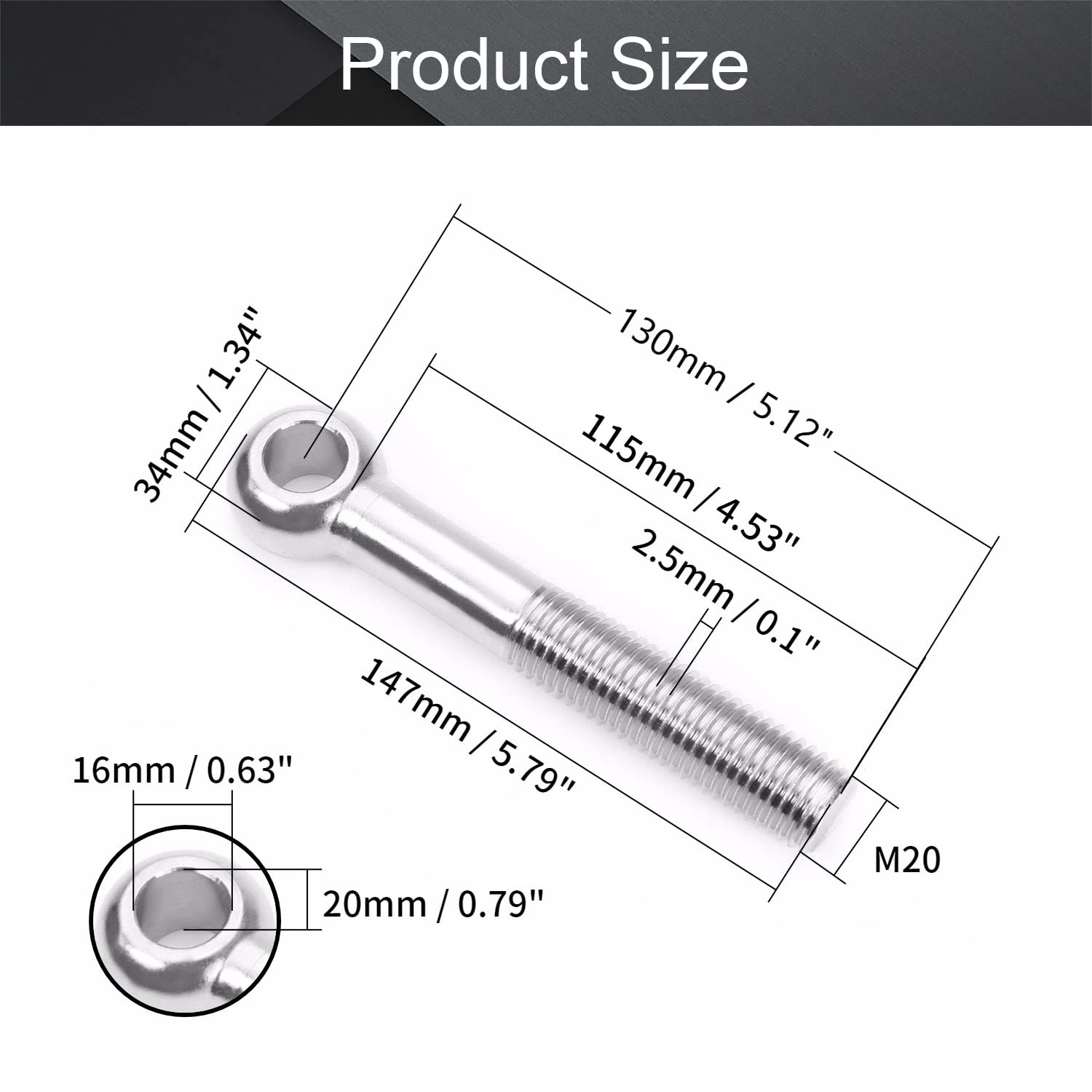 Lot De 2 Boulons à œil De Levage M12x30 – Acier Inoxydable 304 – Diam. Intérieur 30mm – Uxcell