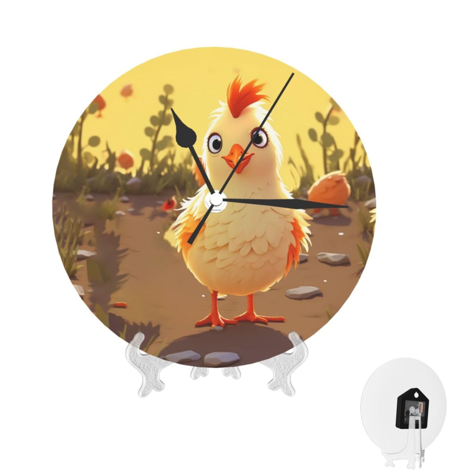 Fodpand White Chicken Chick Wall Clock 10 Inch, Decorative Wall Clocks Battery Operated Silent Non Ticking, Modern Round Clocks - Analog Small Classic For Office, Home, Living Room