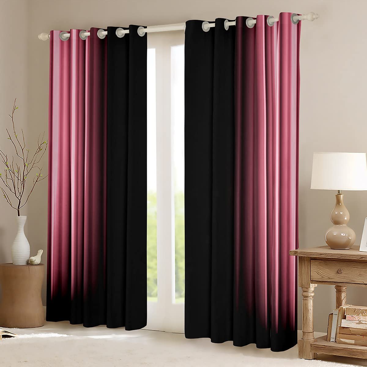 Feelyou Abstract Ombre Window Curtains for Bedroom Living Room Kids Teens Pink and Black Decor Window Drapes Treatments 42W X 84L,2 Panels