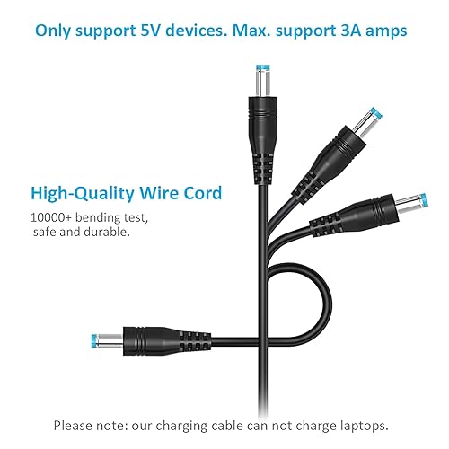 Miniatura 5 de Belker Cable de alimentación universal de 5 V CC 5.5 0.083 in, cable de alimentación USB a CC con 14 enchufes intercambiables, adaptadores