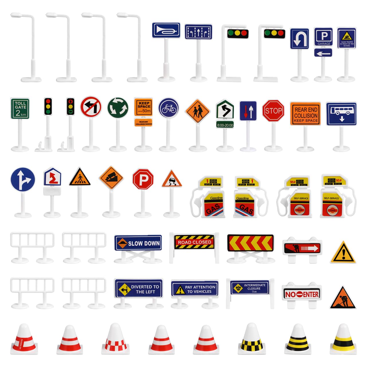 Toddmomy Diy Traffic Sign Toys 56Pcs Mini Road Sign Playset Educational Children Road Safety Small Plastic Construction Toy for Kids Playing