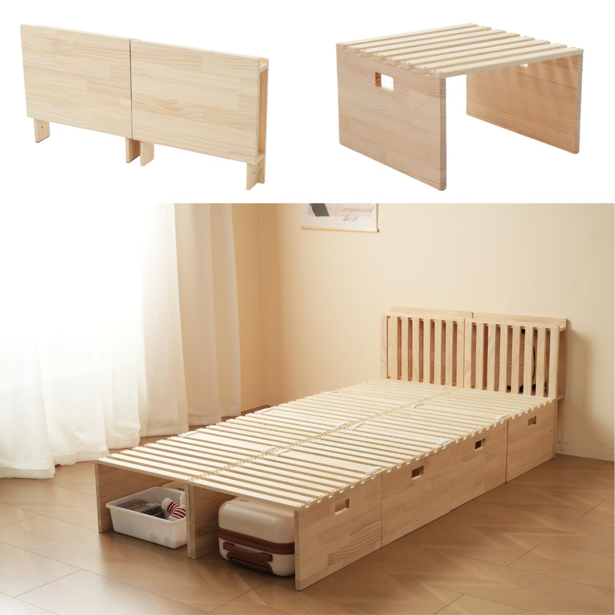 Amazon｜パレットベッド フレーム すのこ 自由に組み換え 木製 下収納