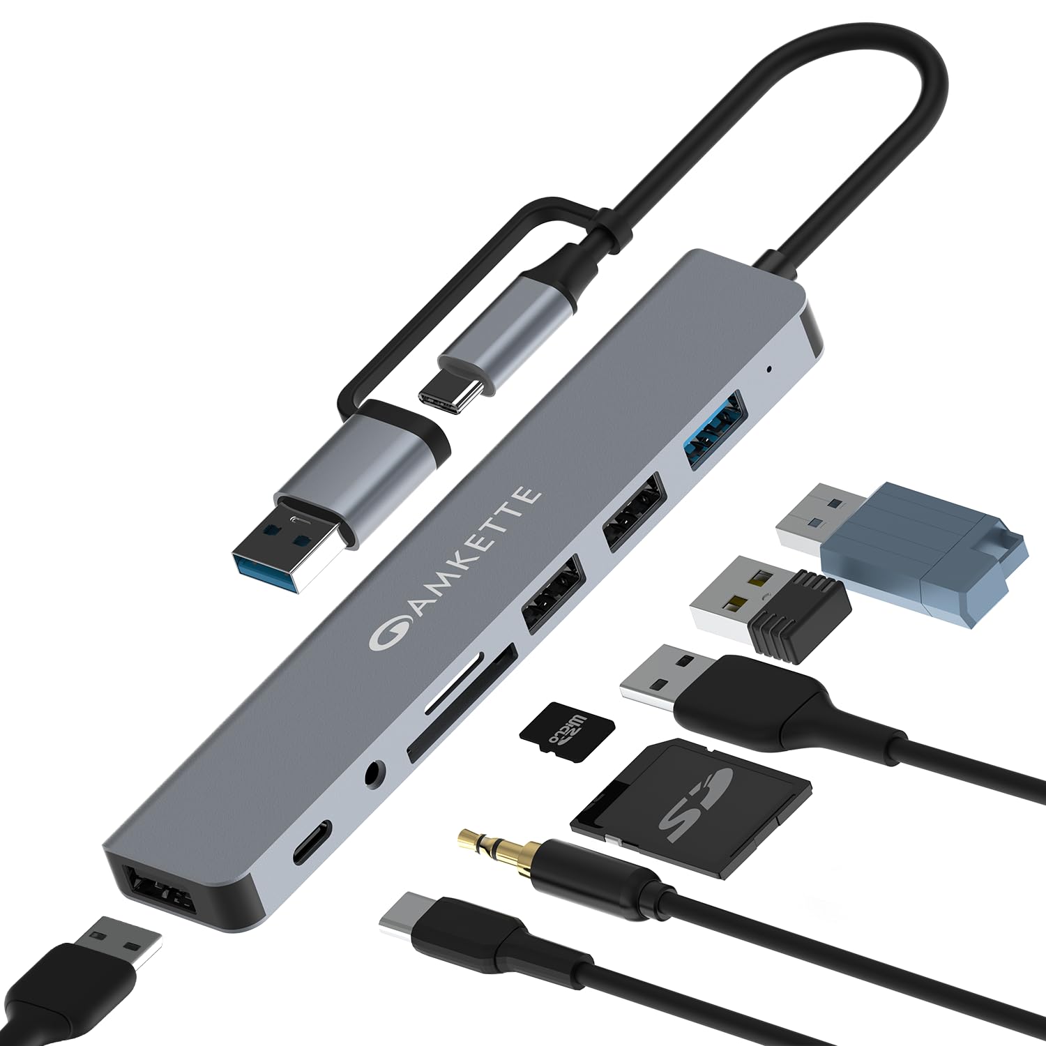Amkette 8-in-1 Plus (A+C) USB Hub for Laptop, USB Hub Type C with USB 3.0, SD/TF Card Reader, 3.5mm Audio Jack, External HDD Support, Type C Hub Compatible with Windows, macOS & Linux-picture-31