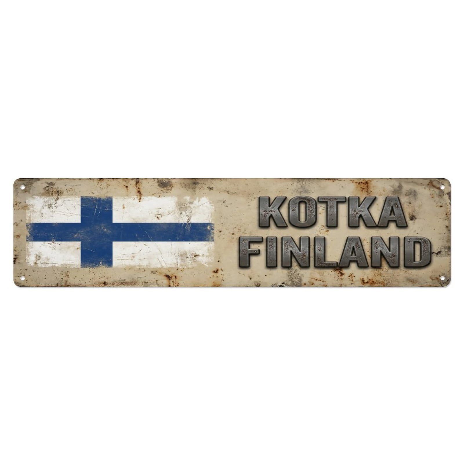 Vintage Kotka Finland Flag Decor Rustic Travel Metal Tin Sign