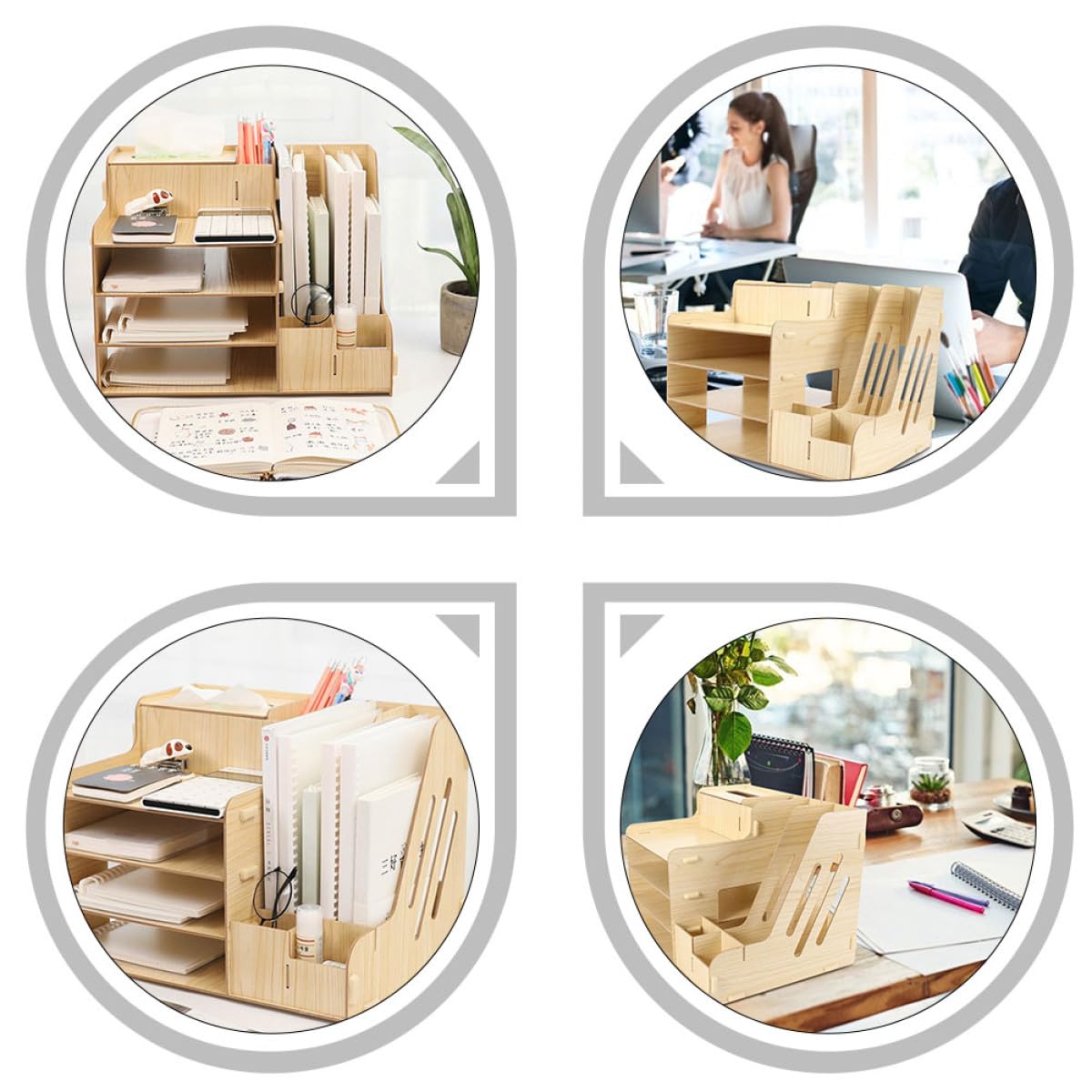Organizador de Escritorio y Clasificación Clara de Madera Diseño de Múltiples Compartimentos, Gran Capacidad para Almacenamiento en Oficina