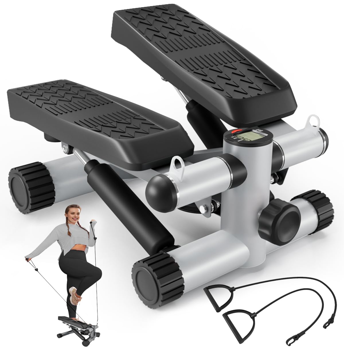 Steppers for Exercise at Home,Mini Stepper with 330LBS Loading Capacity, Stair Stepper with Resistance Bands,Hydraulic Fitness Stepper with LCD Monitor,No Assembly Required