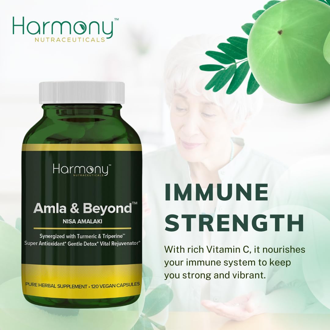 Harmony Nutraceuticals Amla & Beyond™ (Nisa Amalaki) Traditional Ayurvedic Herbal Formula with Amla, Turmeric & Triperine™, Vegetarian,120 Vegan Capsules I Made in USA — Amazon image 12