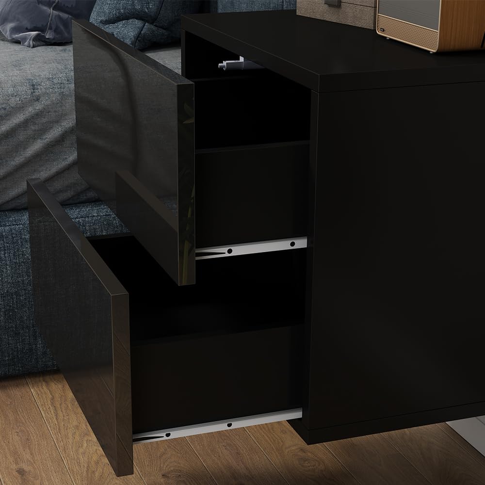 Vicco Comodino camera da letto Sofie, Nero lucido, 49.6 x 51.2 cm