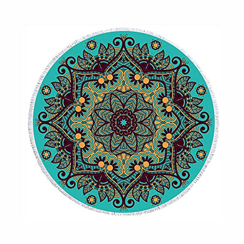 Morbuy Toalla de Playa Redonda, Microfibra Decoración, Absorción de Agua, Verano La Playa Tapiz de Pared Estilo Mandala Bohemio Tassel Beach Towel Blanket (Mandala,150cm)