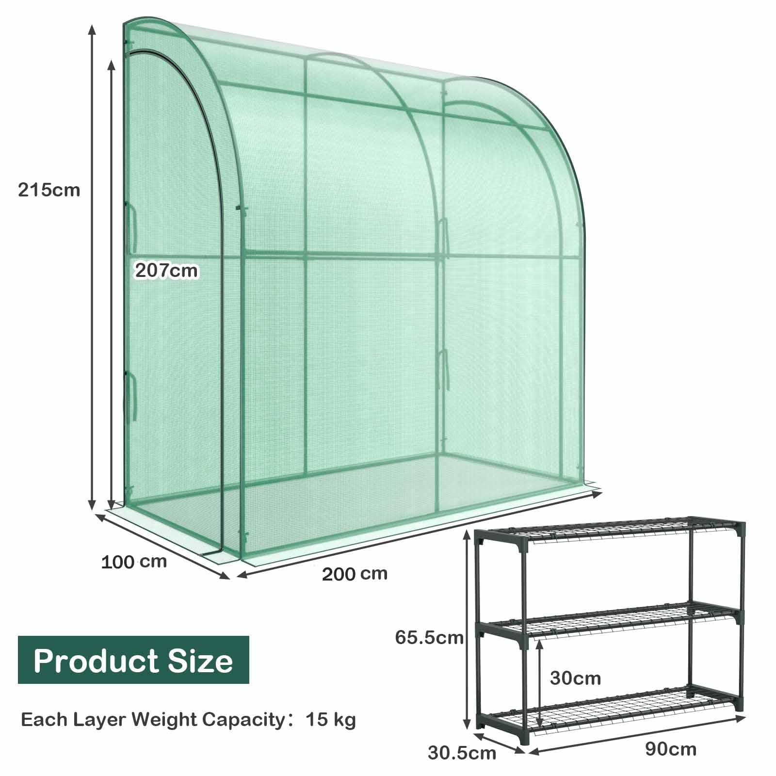 HOMASIS Serra da Giardino, Serra da Balcone Invernale con Scaffale per Piante, Serra per Orto con Porte Avvolgibile con Telo Verde, Serra a Parete da Terrazzo, 198,5 x 98 x 215 cm