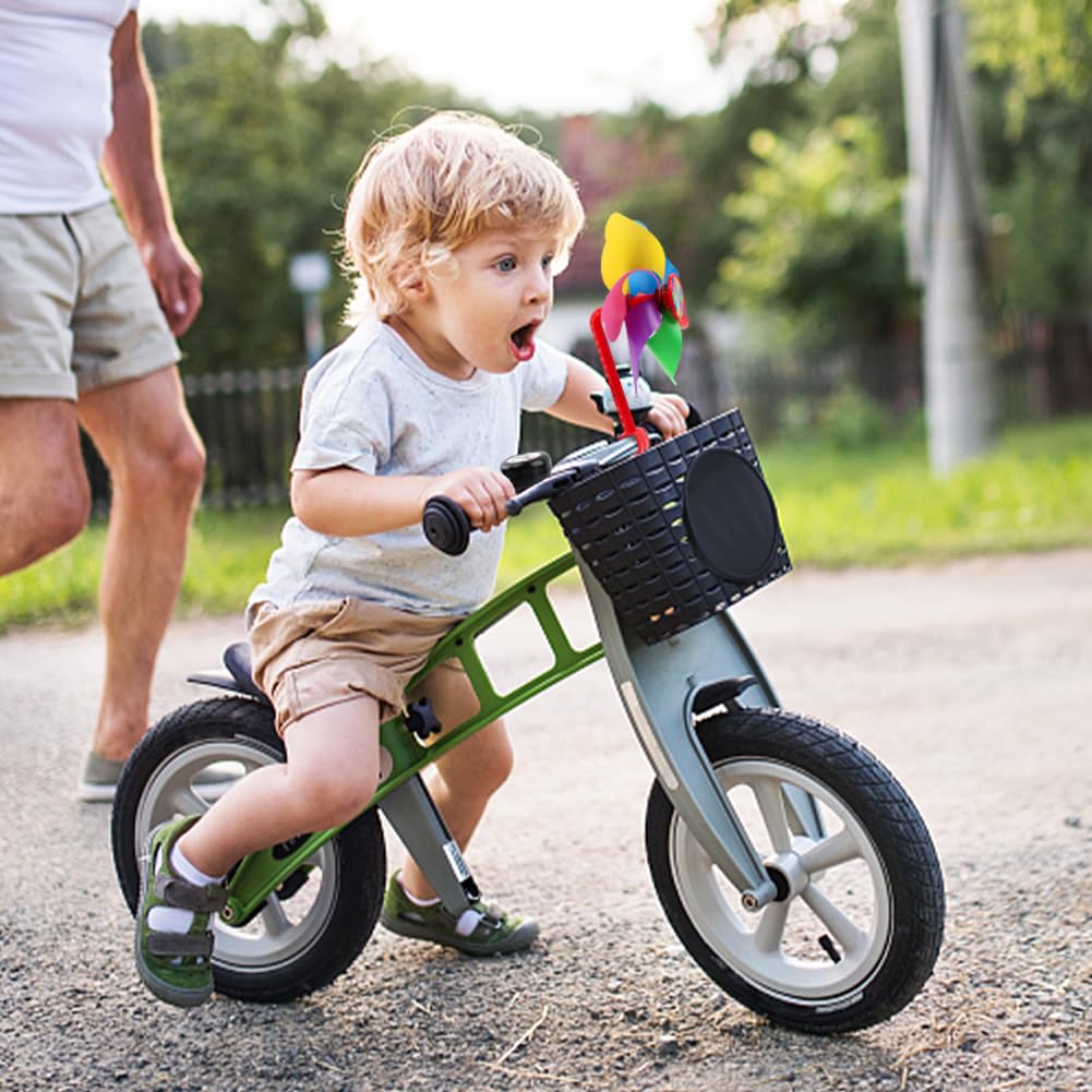 Laluky Kids Bike Basket, Cute Bicycle Front Handlebar Basket with Bell Windmill, Adjustable Small Scooter Arts and Crafts Bike Decoration, Bike Accessories for Boys Girls Kids(Black) - Image 3