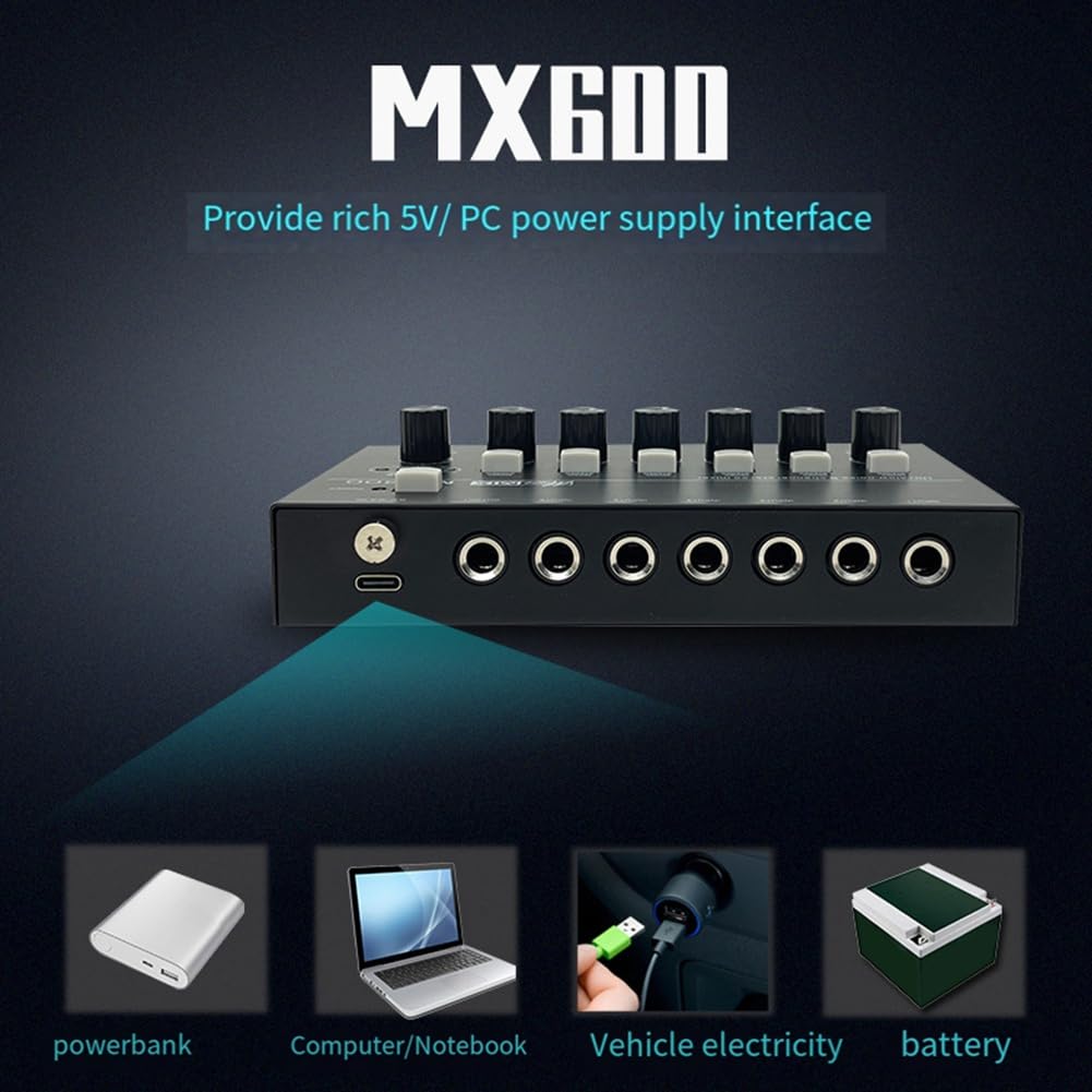 DHYAWUER MX600 Ultra Low-Noise 6-Channel Line Mixer Stereo/Single Track Switch Microphone Preamplifier Sound Mixer - Image 4