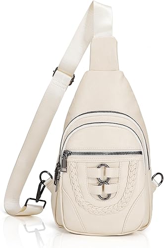 SUOSDEY Sling Bag Crossbody Backpack PU Leather Unisex Shoulder Bag Chest Bag With Adjustable Strap for Travel Cycling Hiking