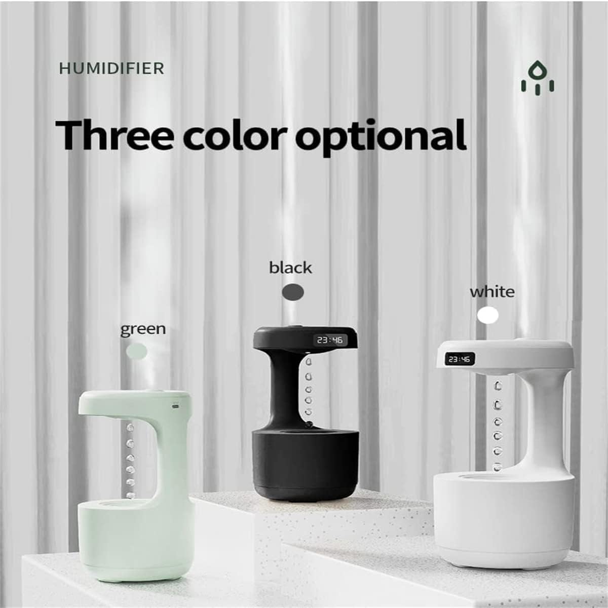 DENZIQ Anti-Gravity Humidifier with Clock Water Drop Backflow Aroma Diffuser, Creative Air Humidifier, Led Displayshutdown Protection, Light Mode, for Home Bedroom Office,Applicable to Baby Nurseries